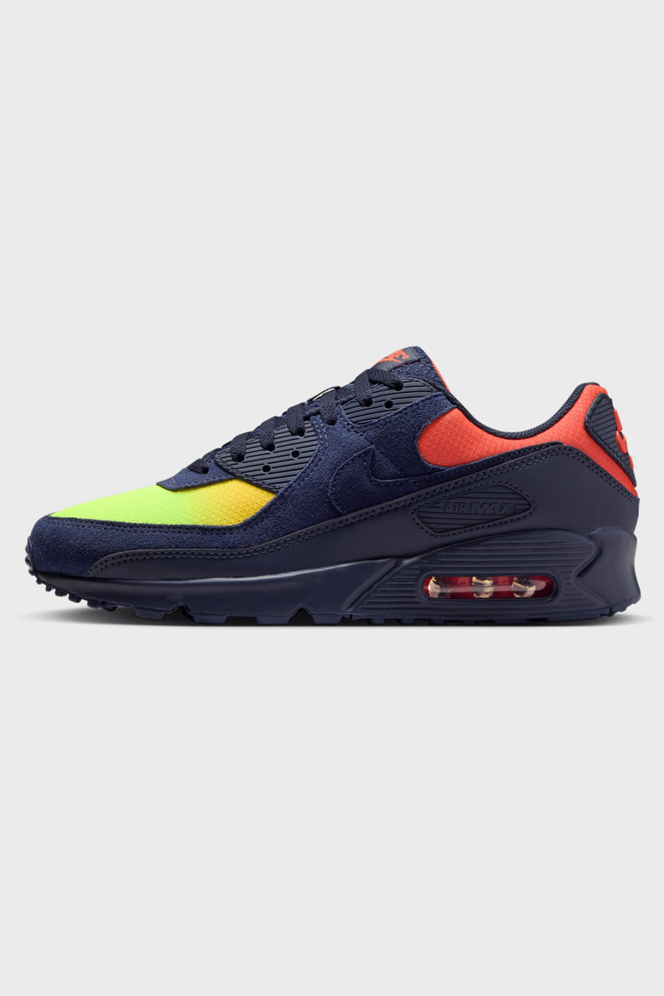 Air Max 90 Sneaker - Blackened Blue + Hyper Crimson + Lemon Venom