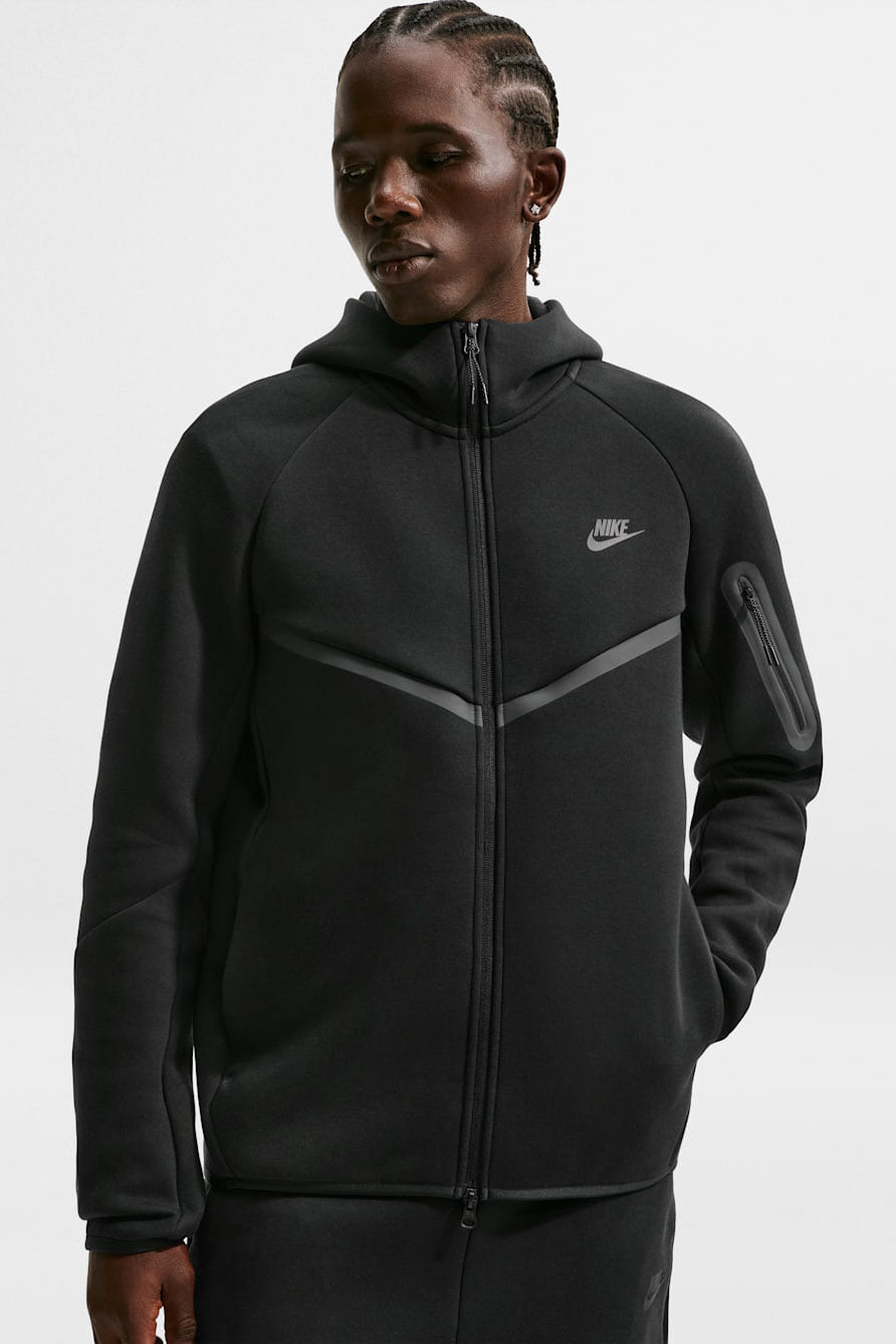 Felpa Tech Fleece Sportiva con cappuccio e zip - Black