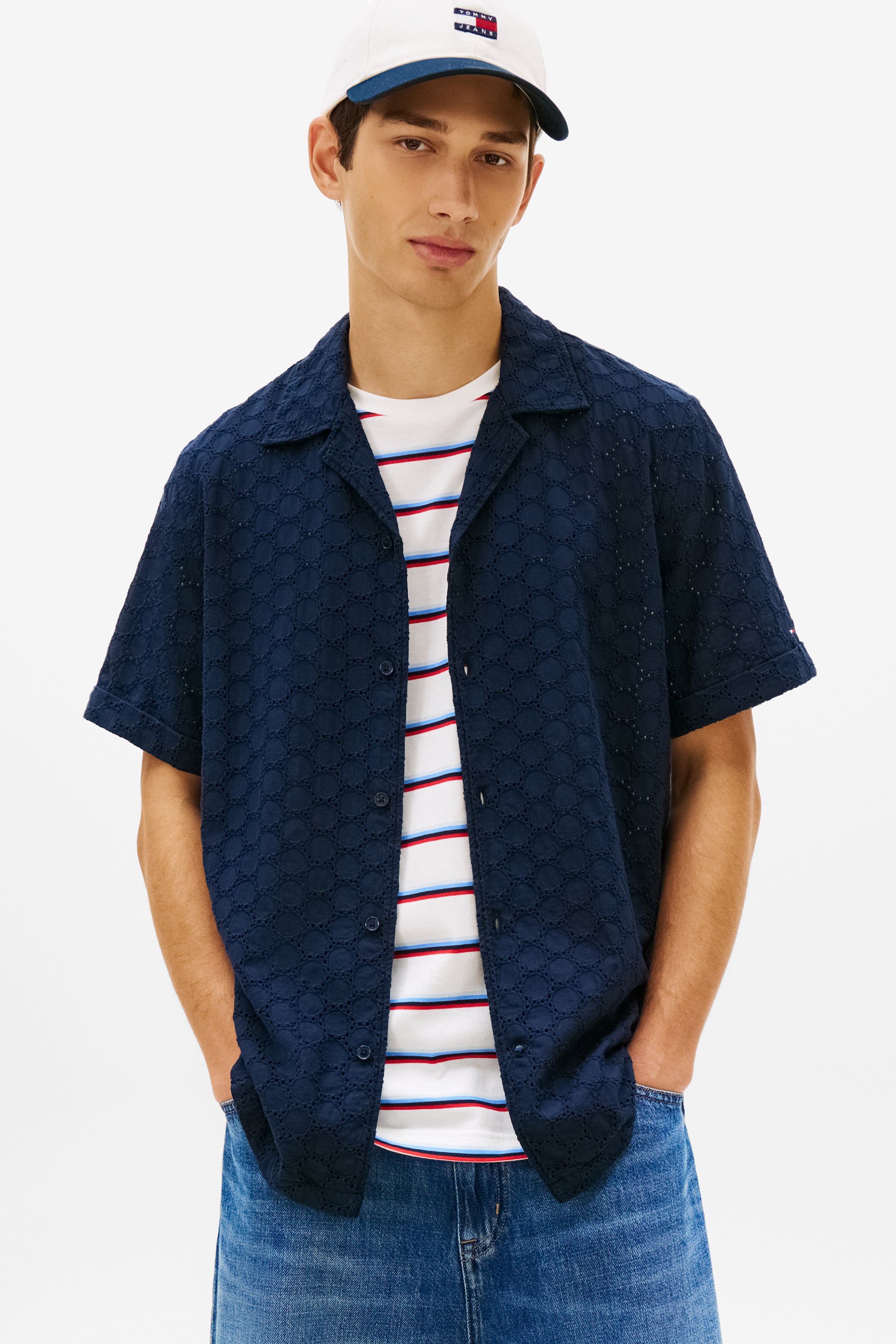 Hemd mit Lochmuster - Dark Night Navy