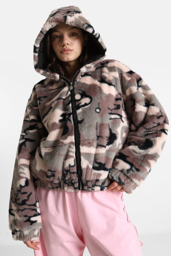 Faux fur jacket - camouflage pink