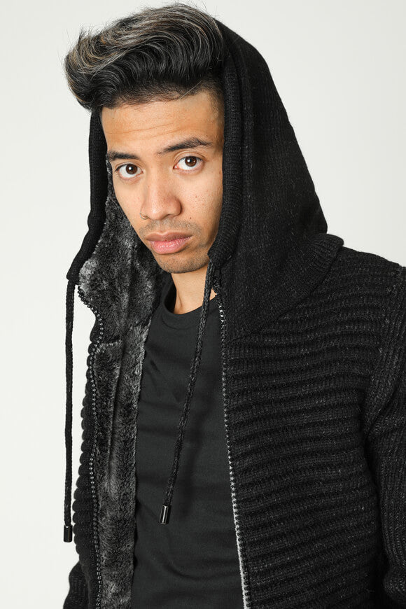 Cardigan doublé - Noir chiné