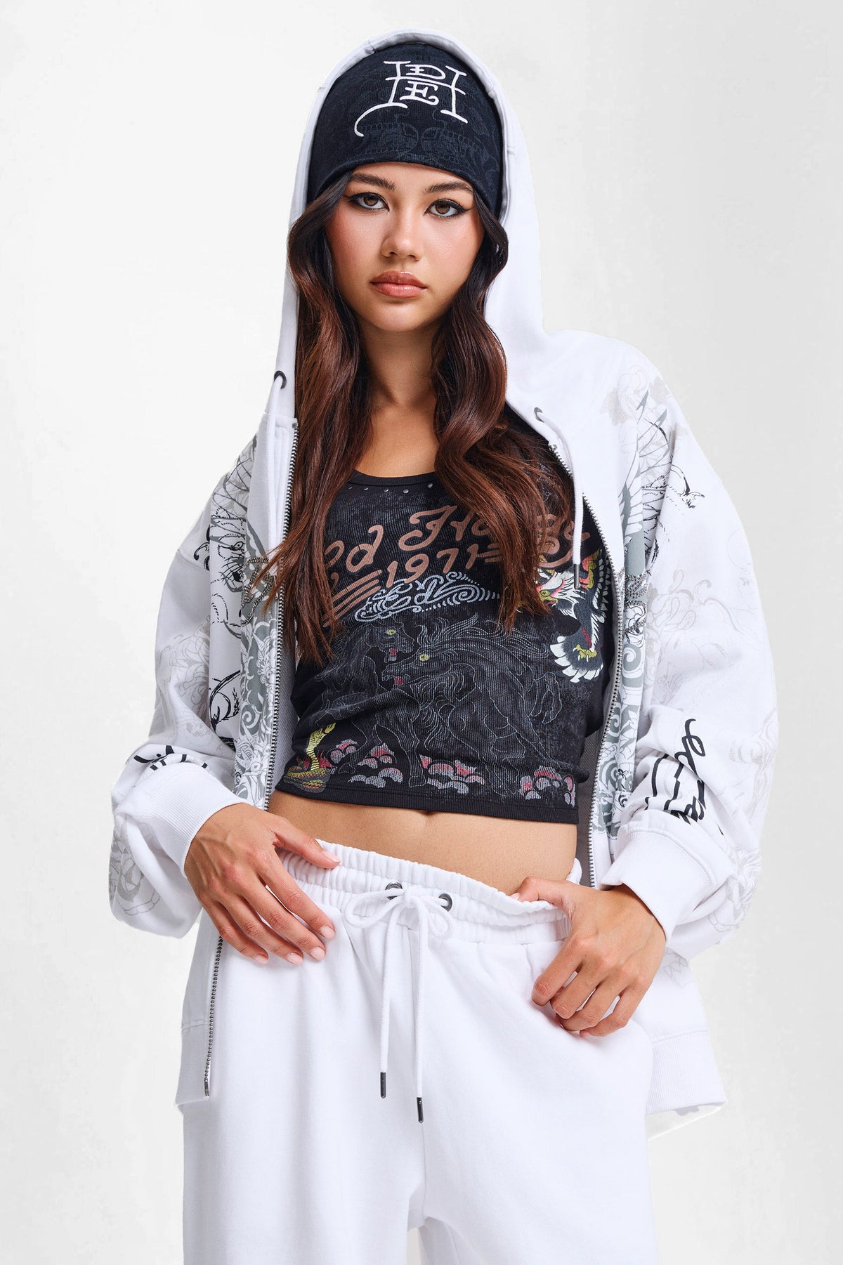 Diamante venom sweat ample zippé à capuchon - White
