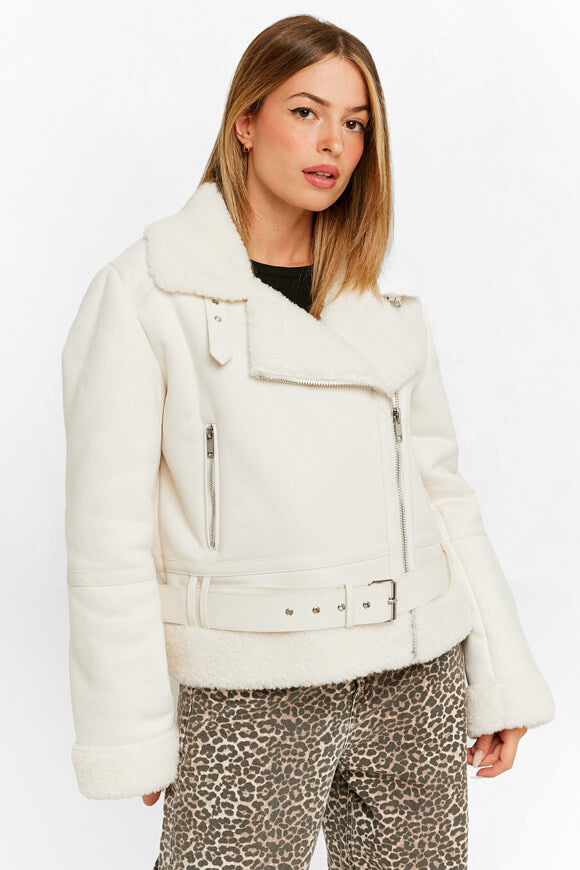 Veste oversize en shearling - Blanc cassé