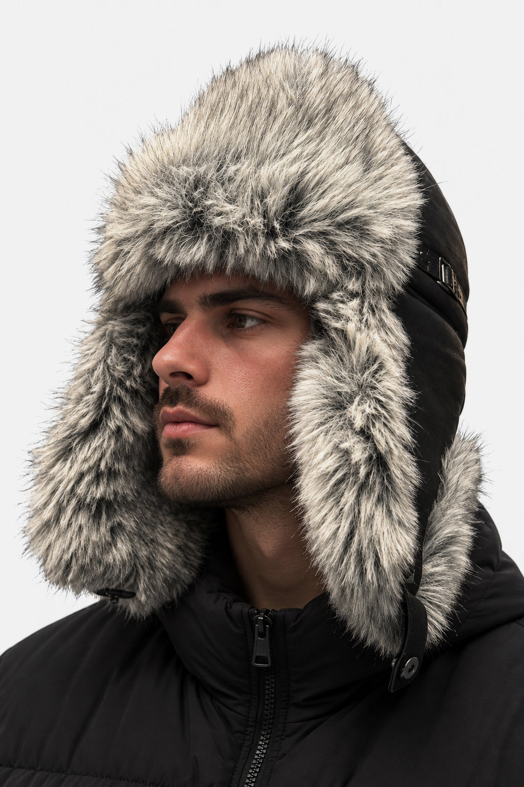 Trapper Beanie - Black + Grey