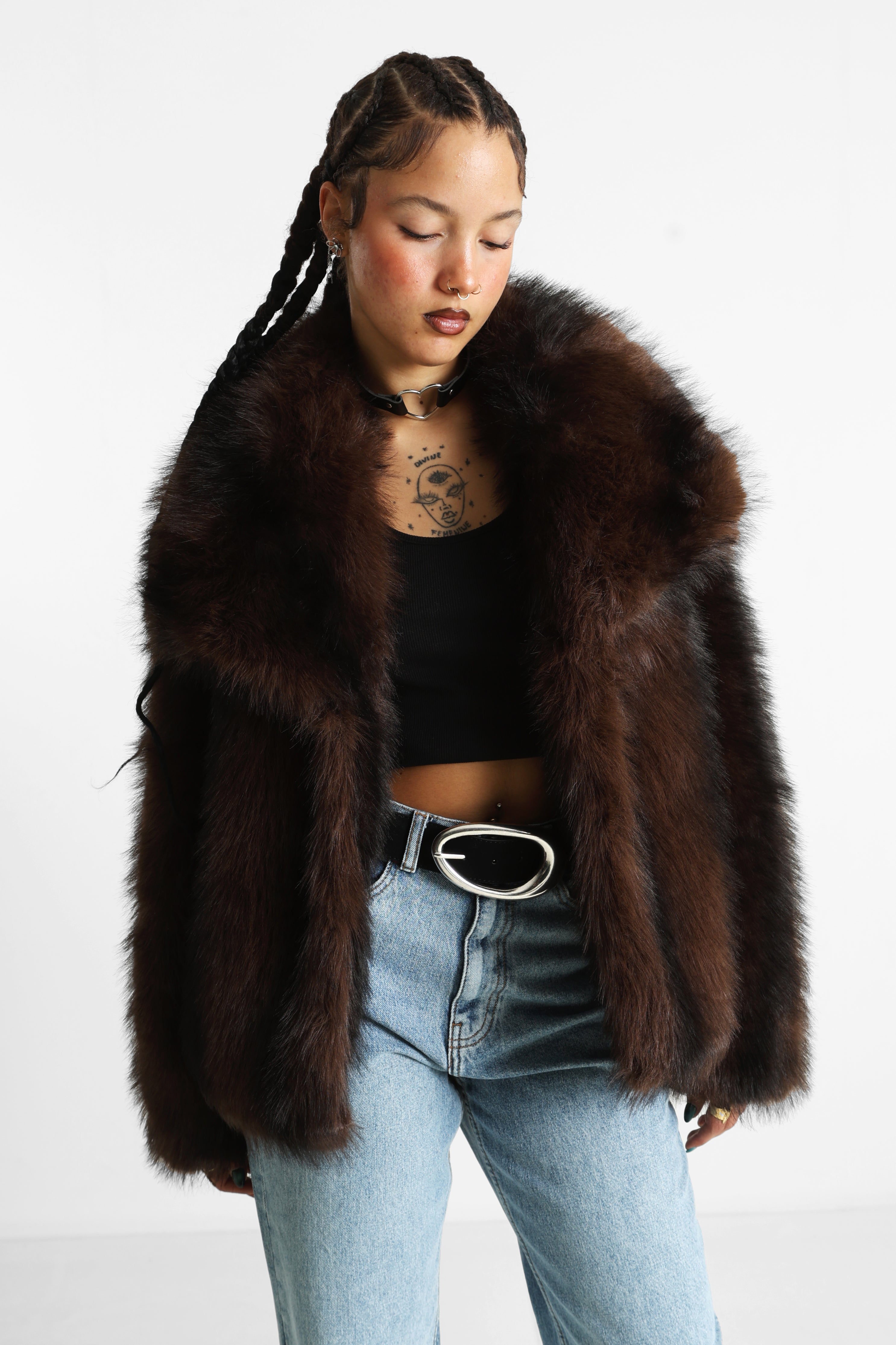 Manteau court en fourrure synthétique - Brown
