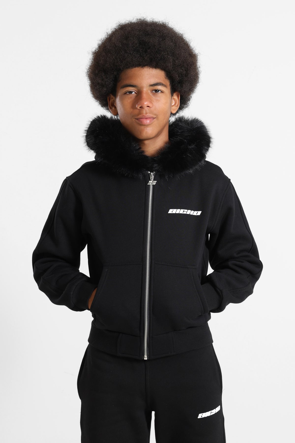 Sweat zippé à capuchon - Noir + Blanc