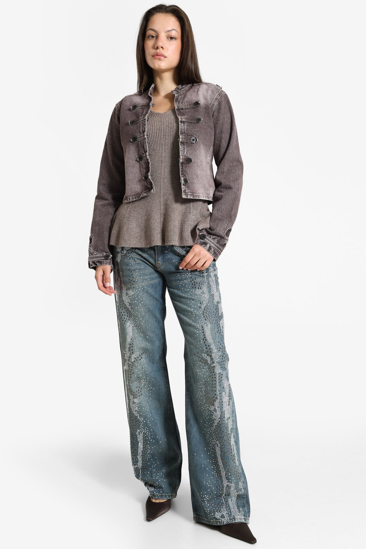 Veste courte en jean - Dark Red Denim Washed