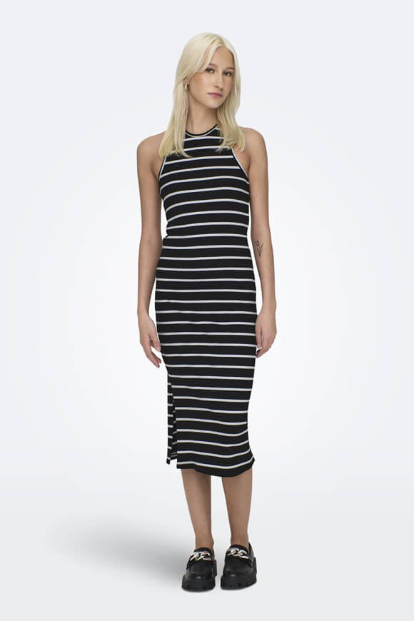 Belfast Stripe Ribbed Midi Dress - Black + Thin White