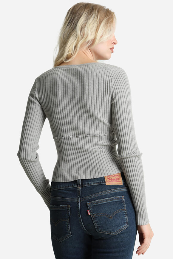 Gerippter Crop Feinstrickpullover - Grau meliert