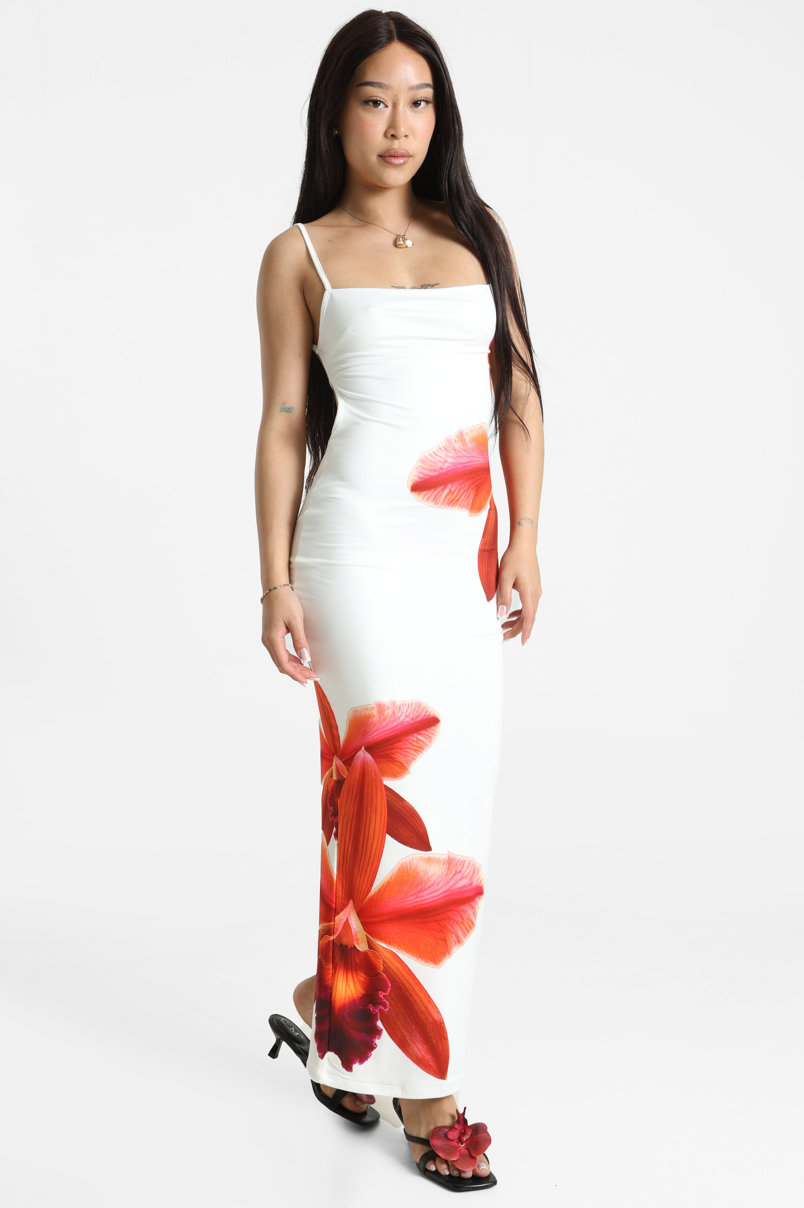 Maxikleid - Offwhite + Rot