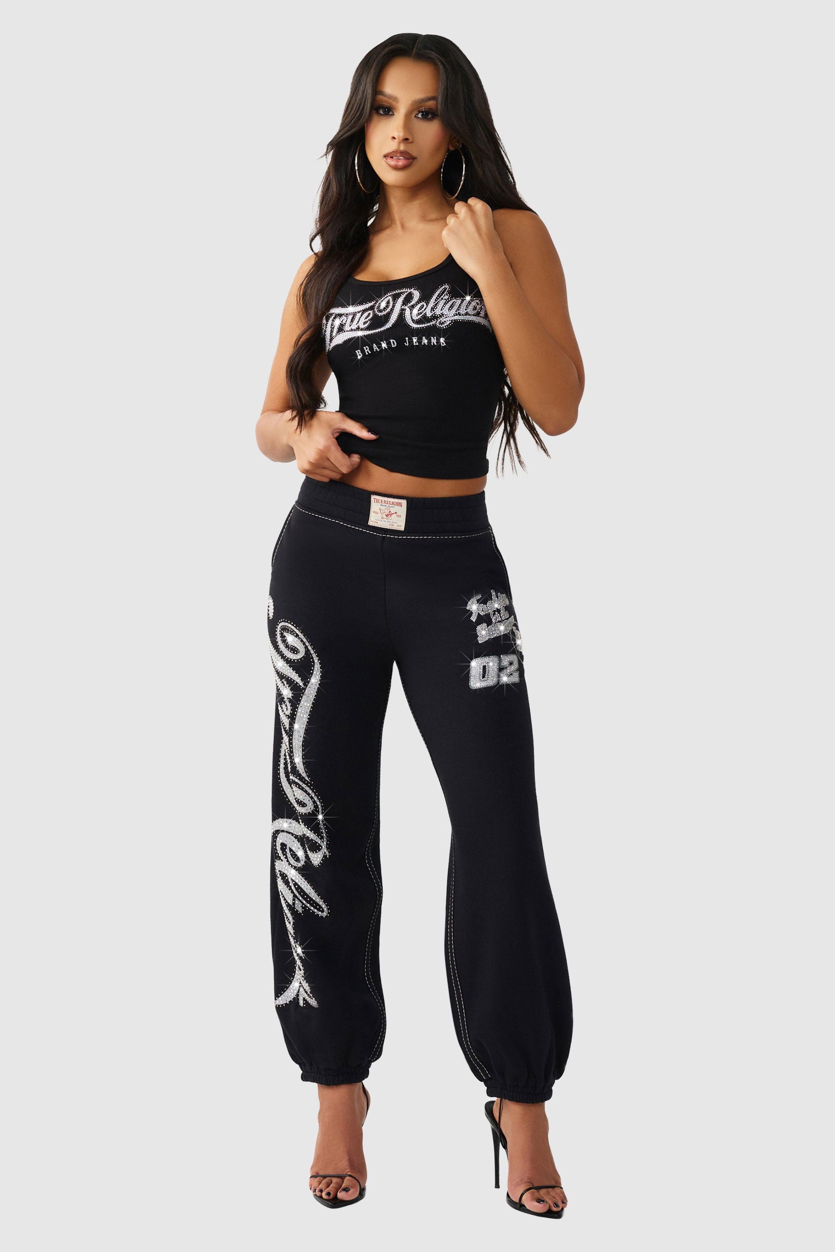 Crystal geripptes Crop Top - Jet Black