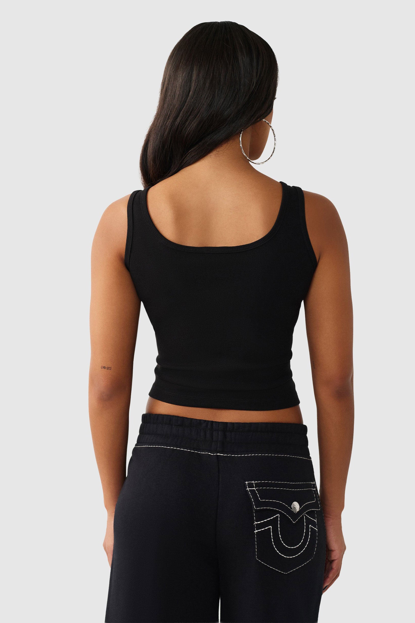 Crystal geripptes Crop Top - Jet Black