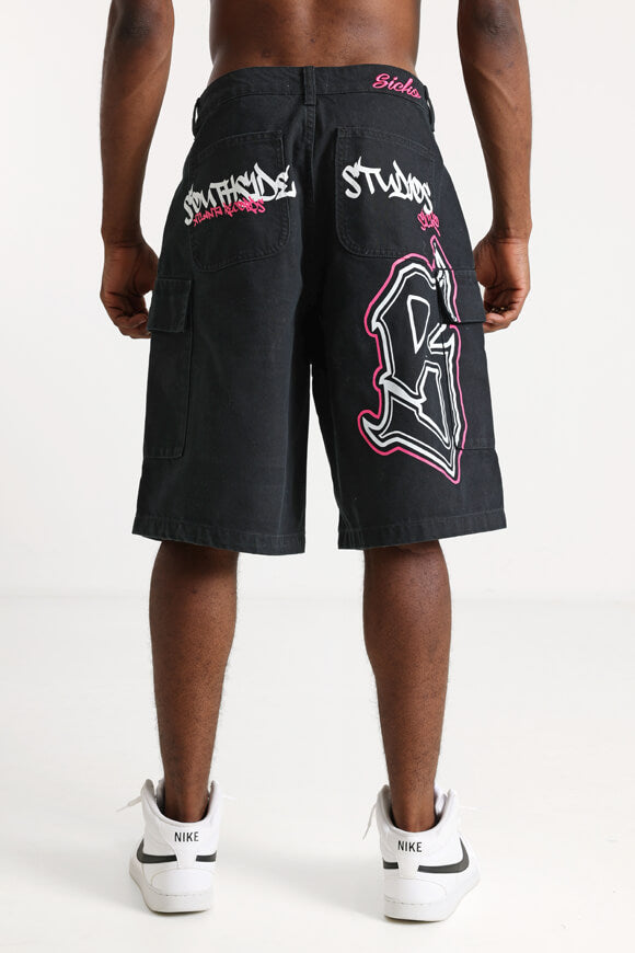 Cargo Jeansshorts - Schwarz