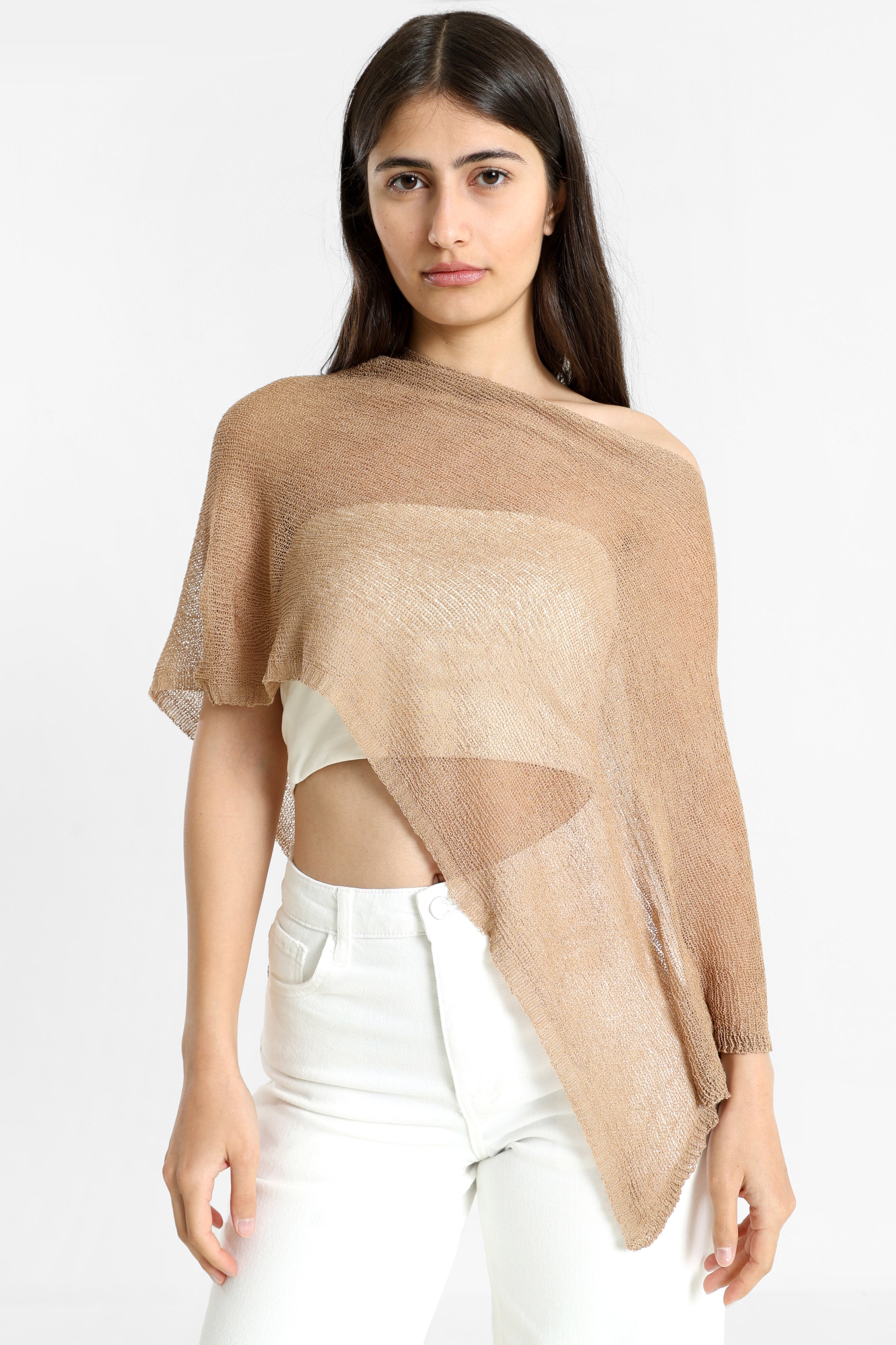 Poncho in maglia fine - Light Brown