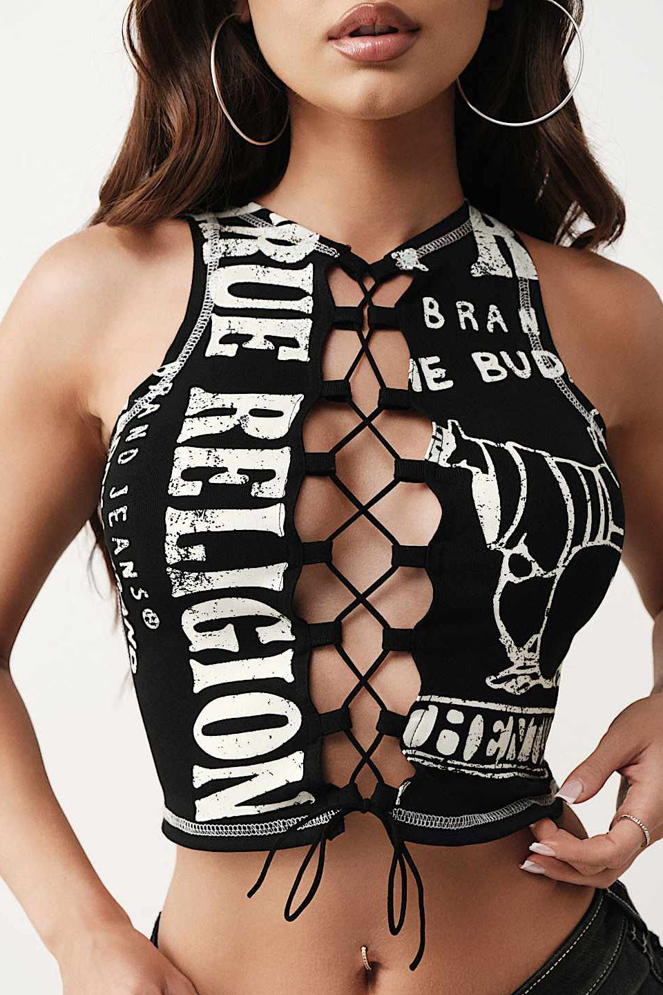 Top corto stampato Buddha con taglio cut-out - Jet Black