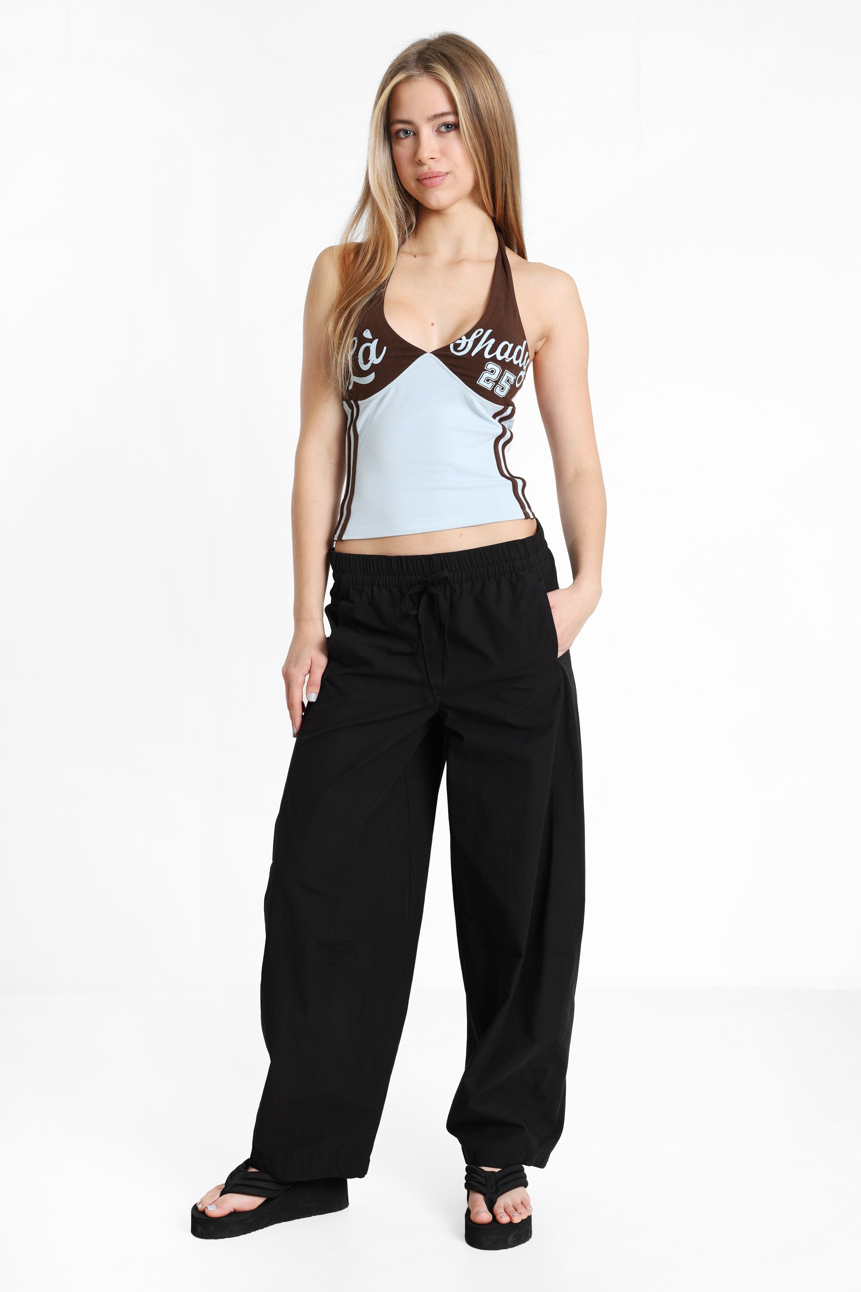 Pantalon barrel fit en tissu - Noir