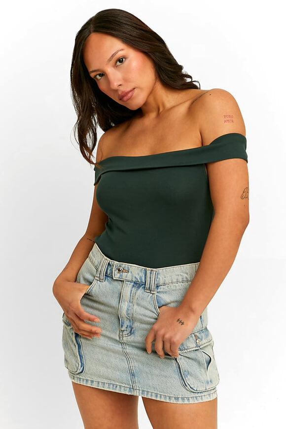 Top crop off shoulder - vert foncé