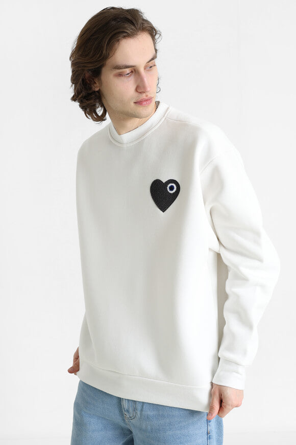 Heart Sweatshirt - Offwhite + Black