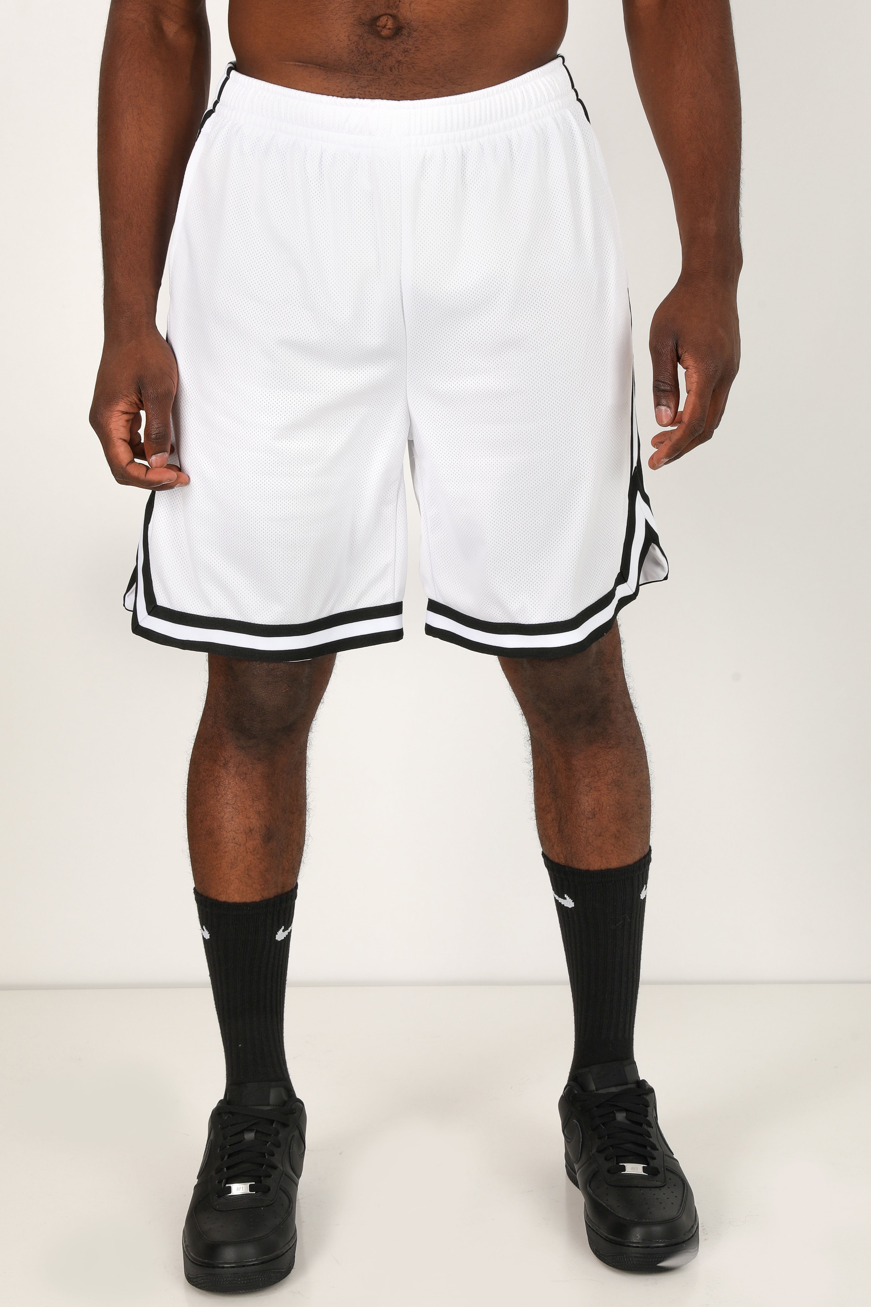 Stripes Mesh Shorts - White + Black