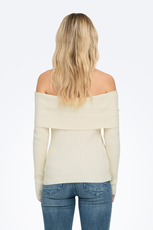 ONLKATIA Off Shoulder gerippter Strickpullover - Whitecap Gray