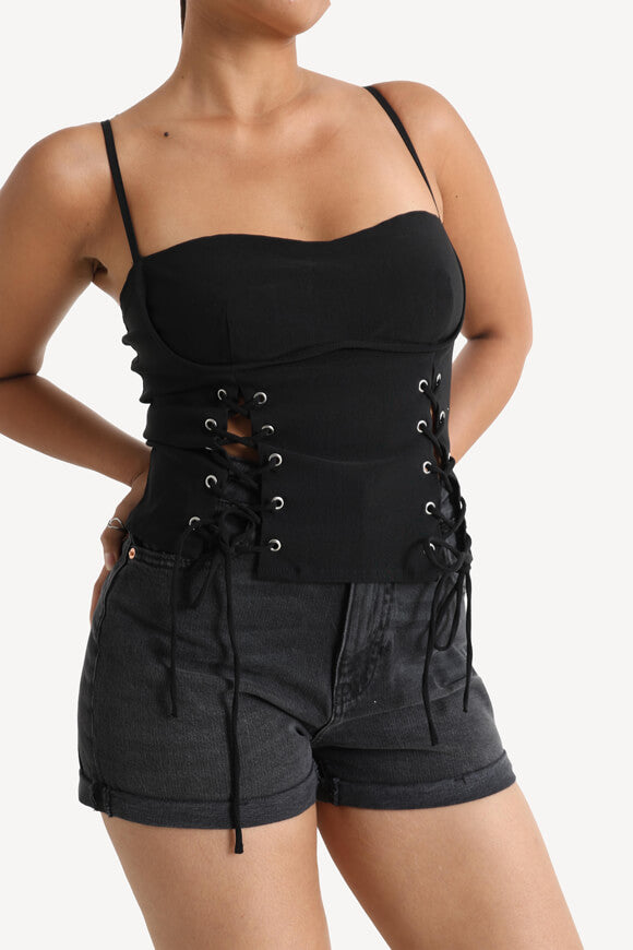 Crop top with lacing - black
