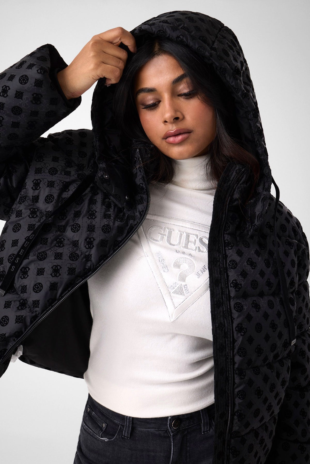 Crop Puffer Bomberjacke - Jet Black