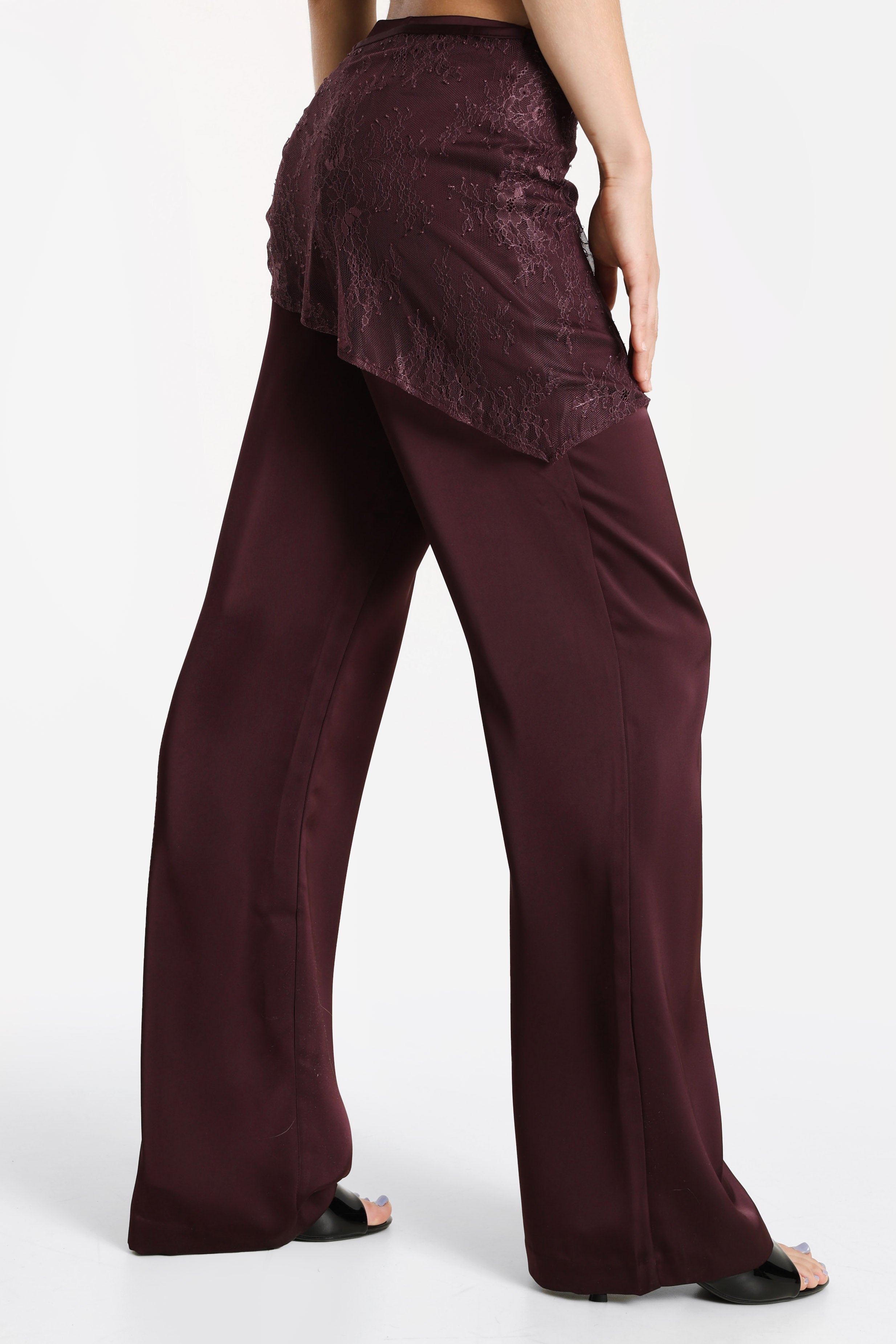 Satin Hose mit Foulard - Aubergine