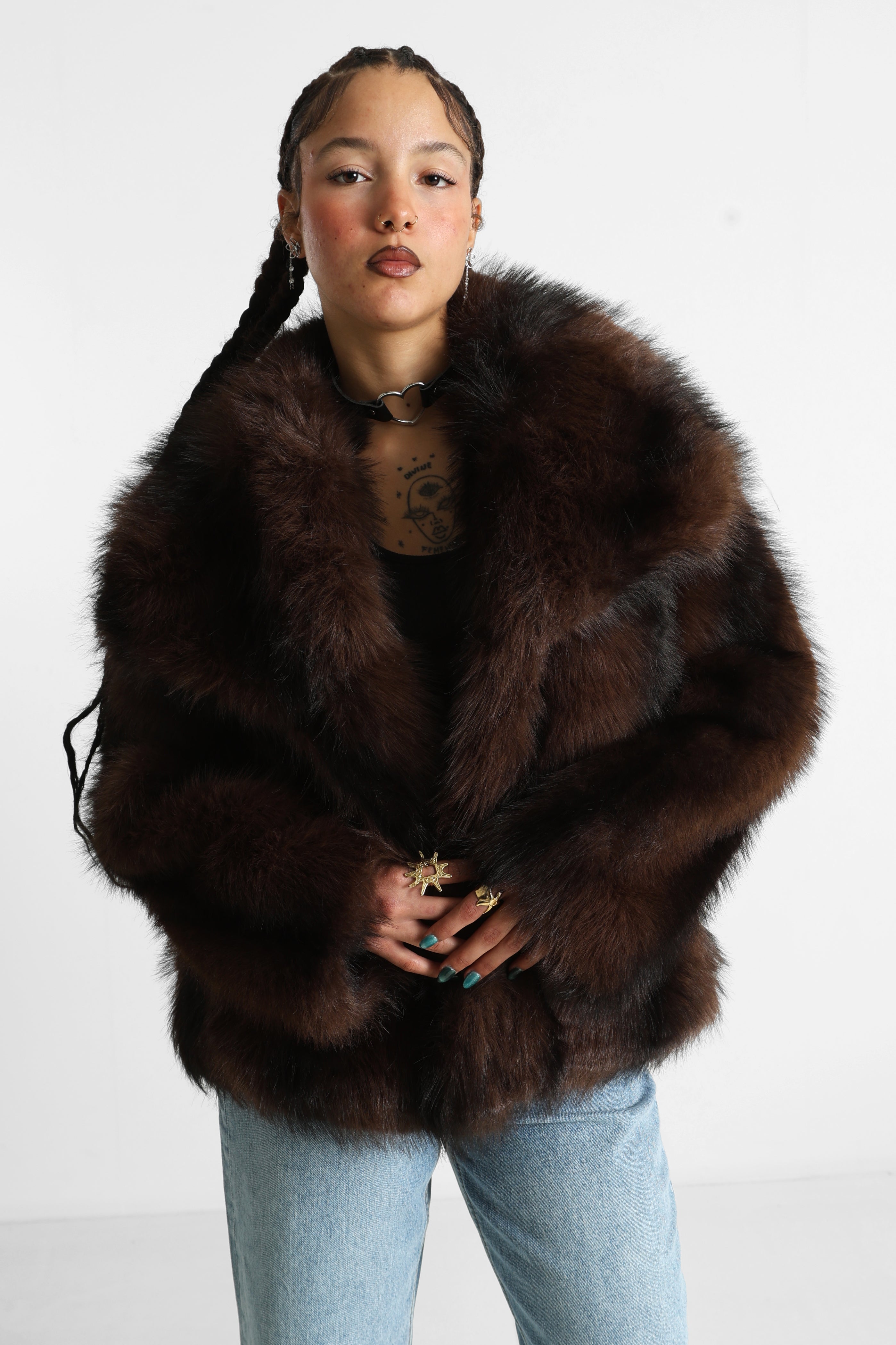 Manteau court en fourrure synthétique - Brown