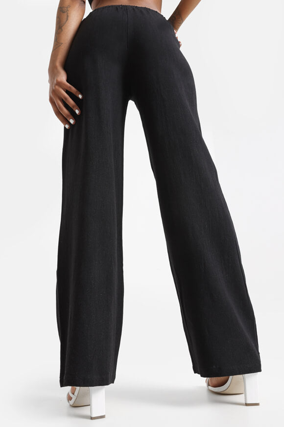 Wide Leg Leinenhose - Schwarz