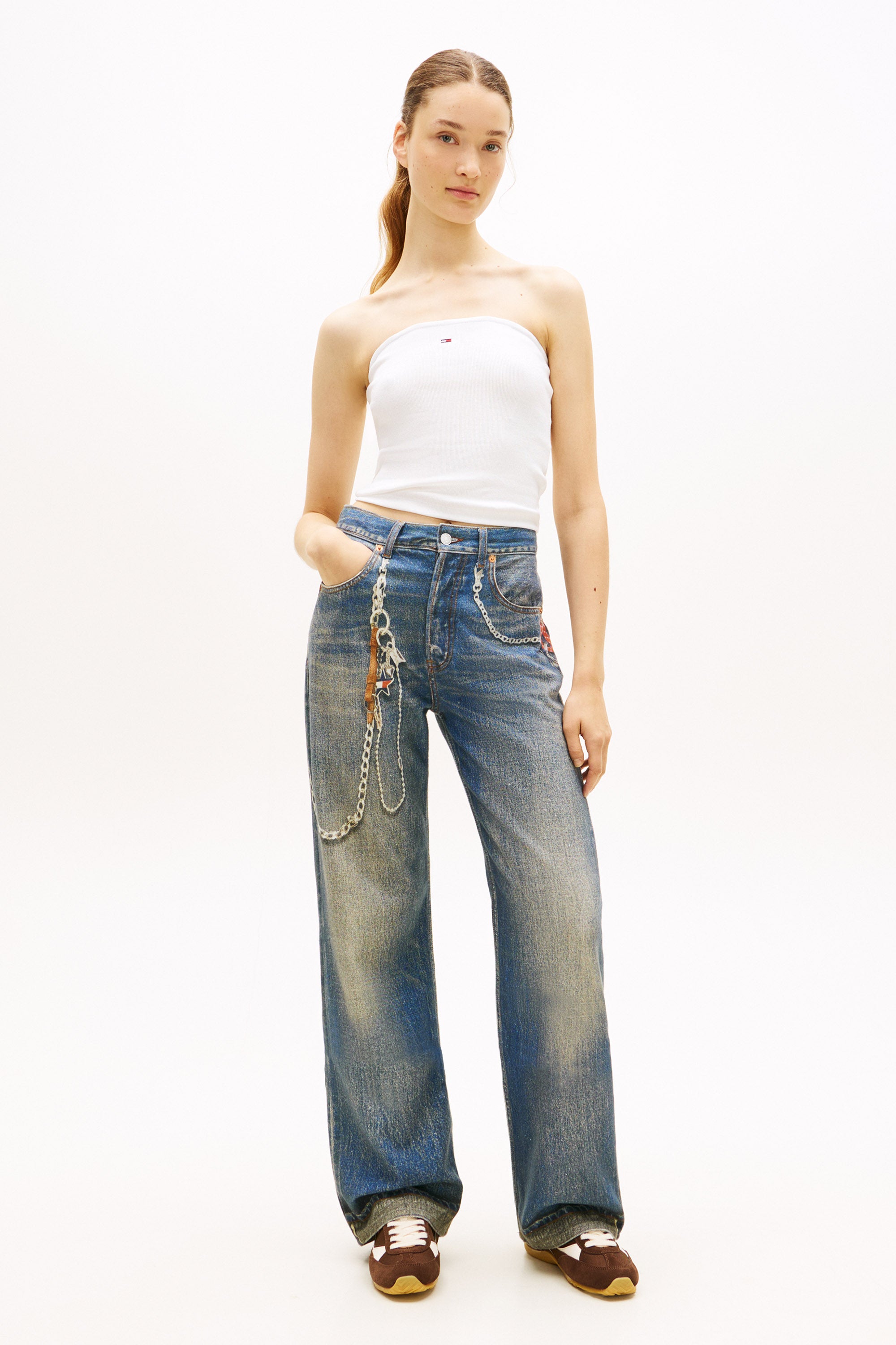 Ribbed cropped bandeau top - Offwhite