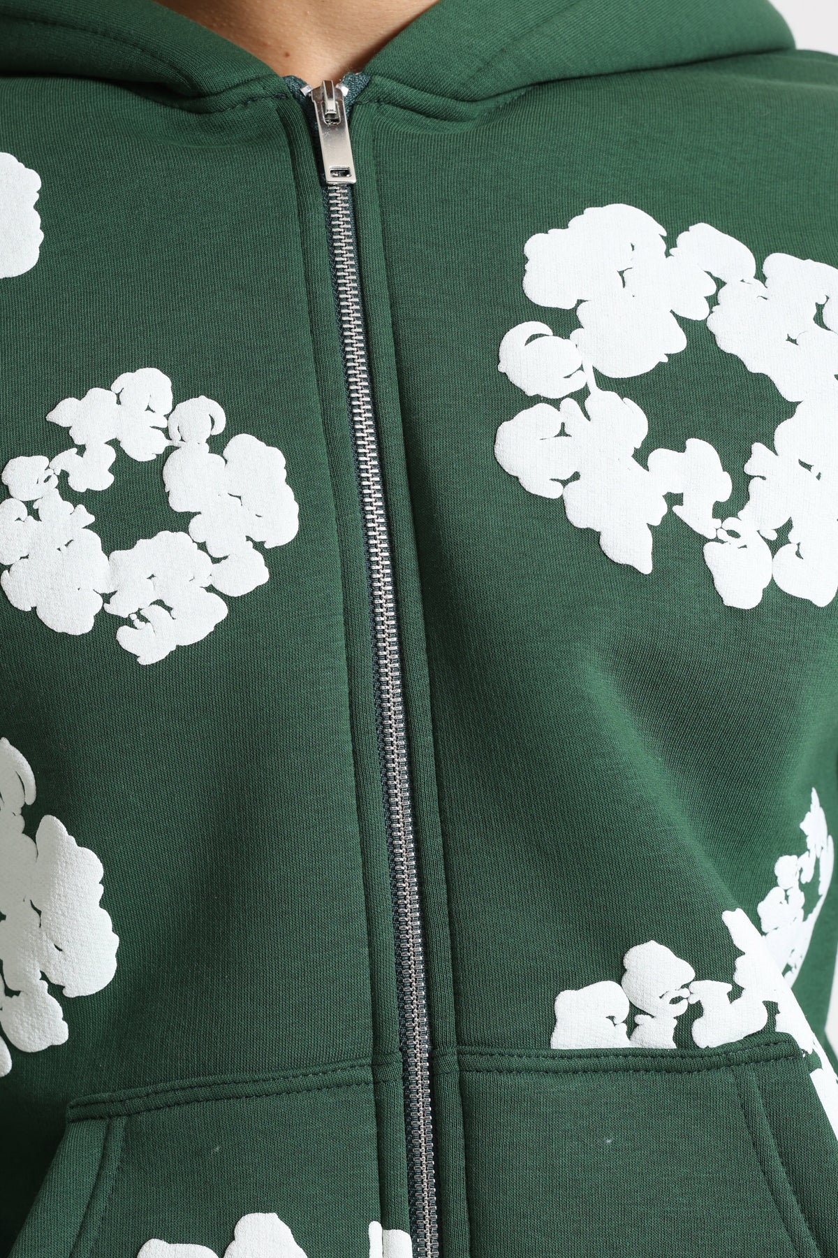 Hooded zip-up sweatshirt - Forest Green + White