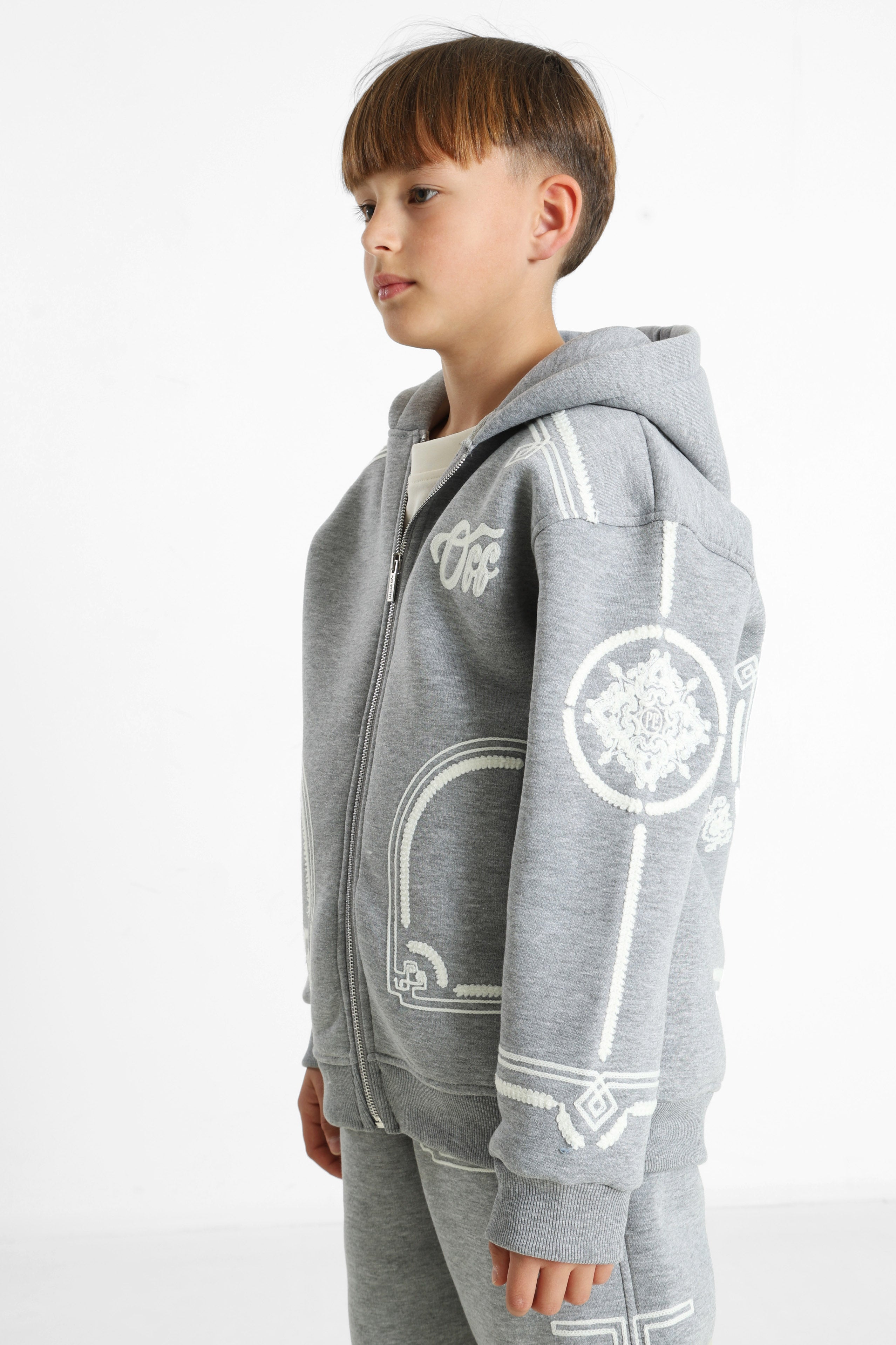 Kapuzensweatjacke - Grey Heather + White