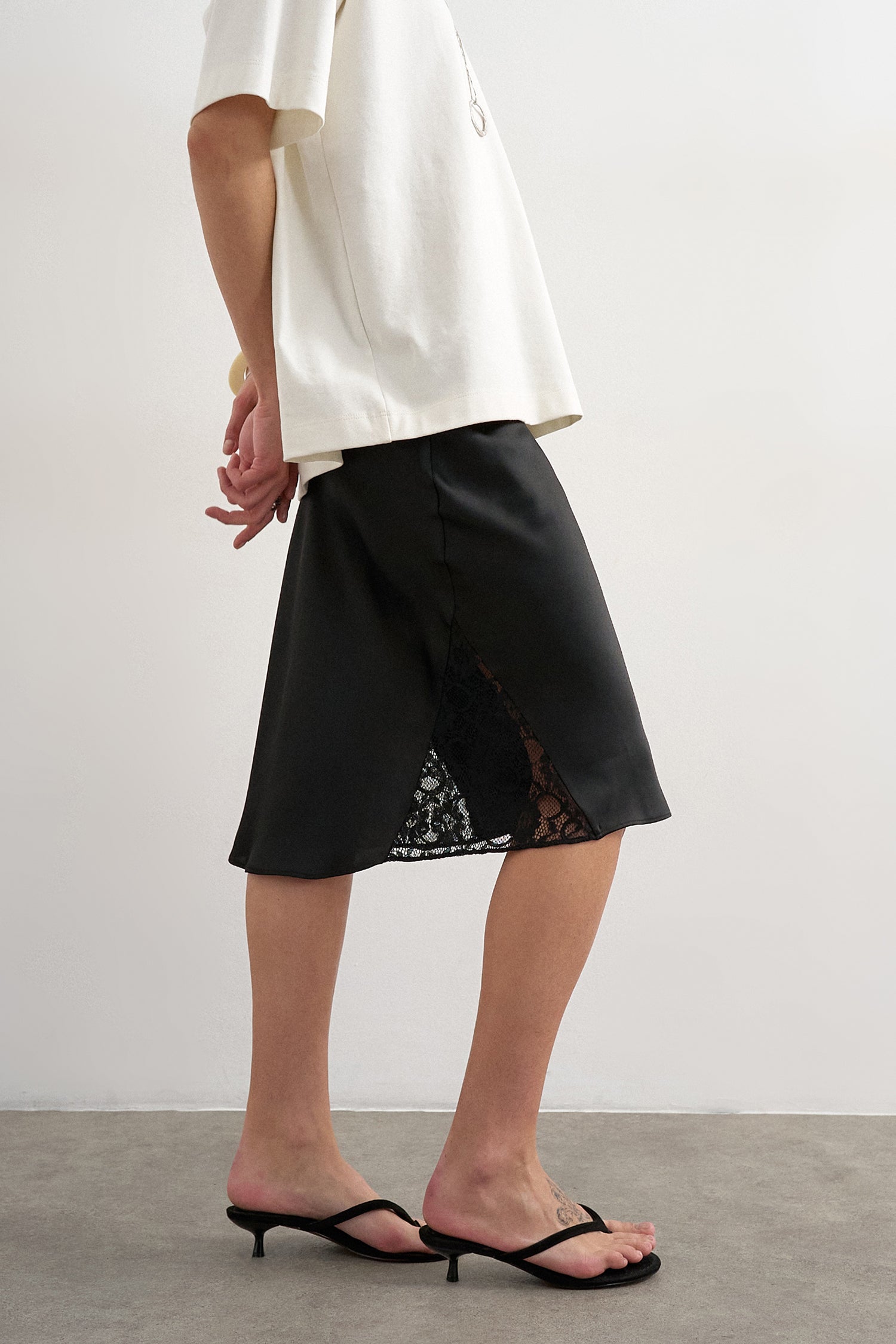 TSNINA Satin Midirock - Black