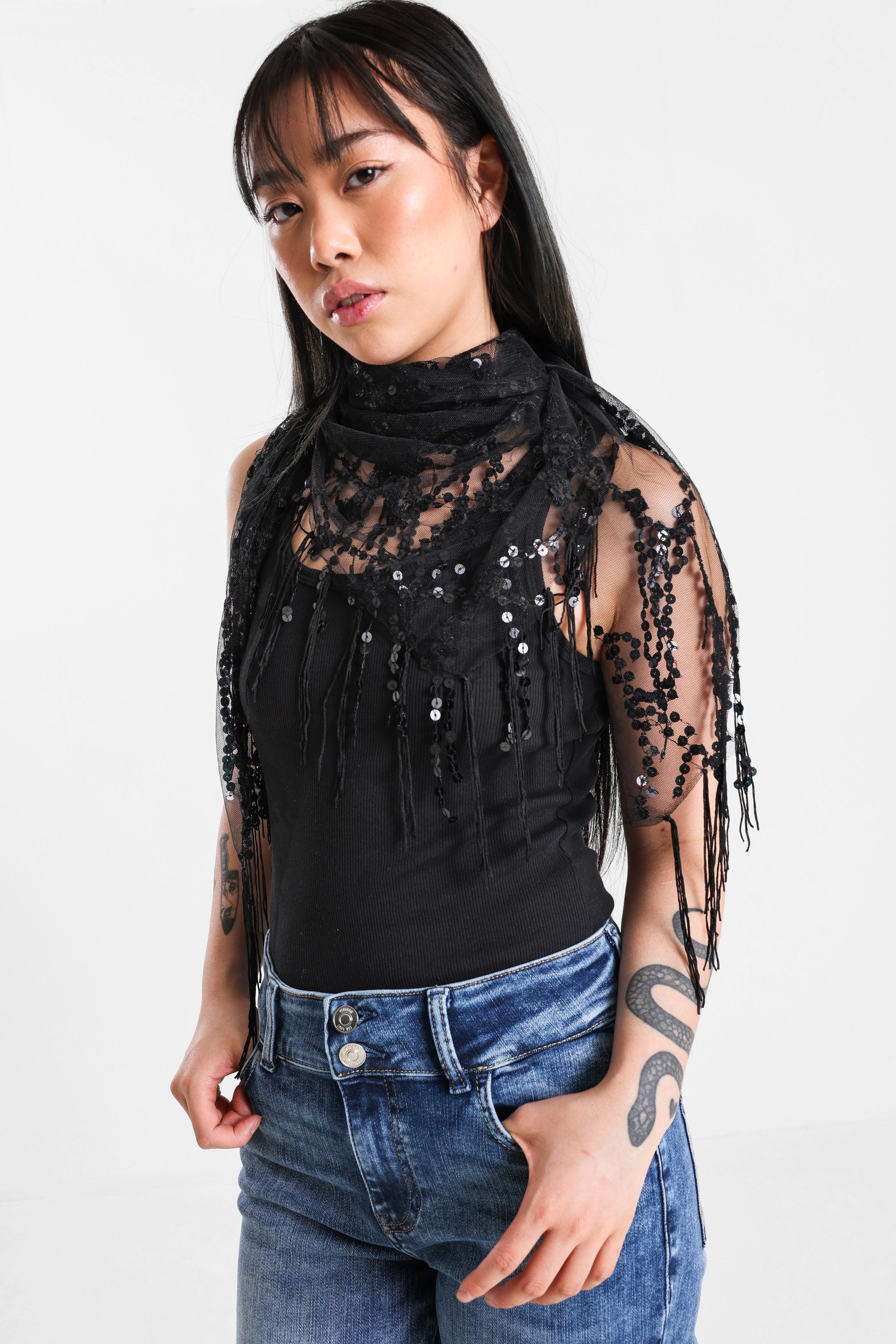 Pailletten-Tuch / Foulard - Black