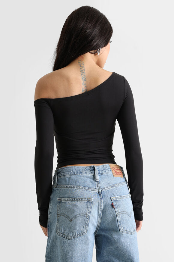 One Shoulder Crop Langarmshirt - Schwarz