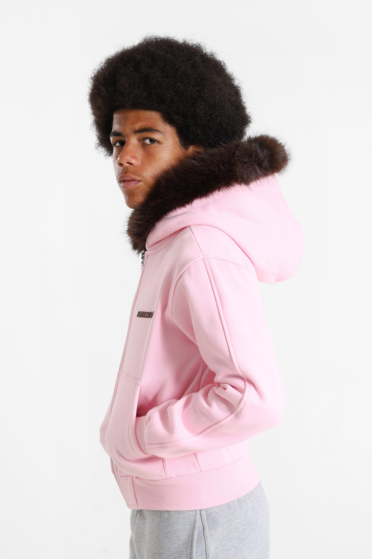Sweat zippé à capuchon - Rose + Brun