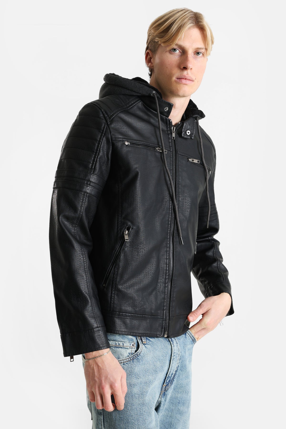 Veste en similicuir doublée - Black