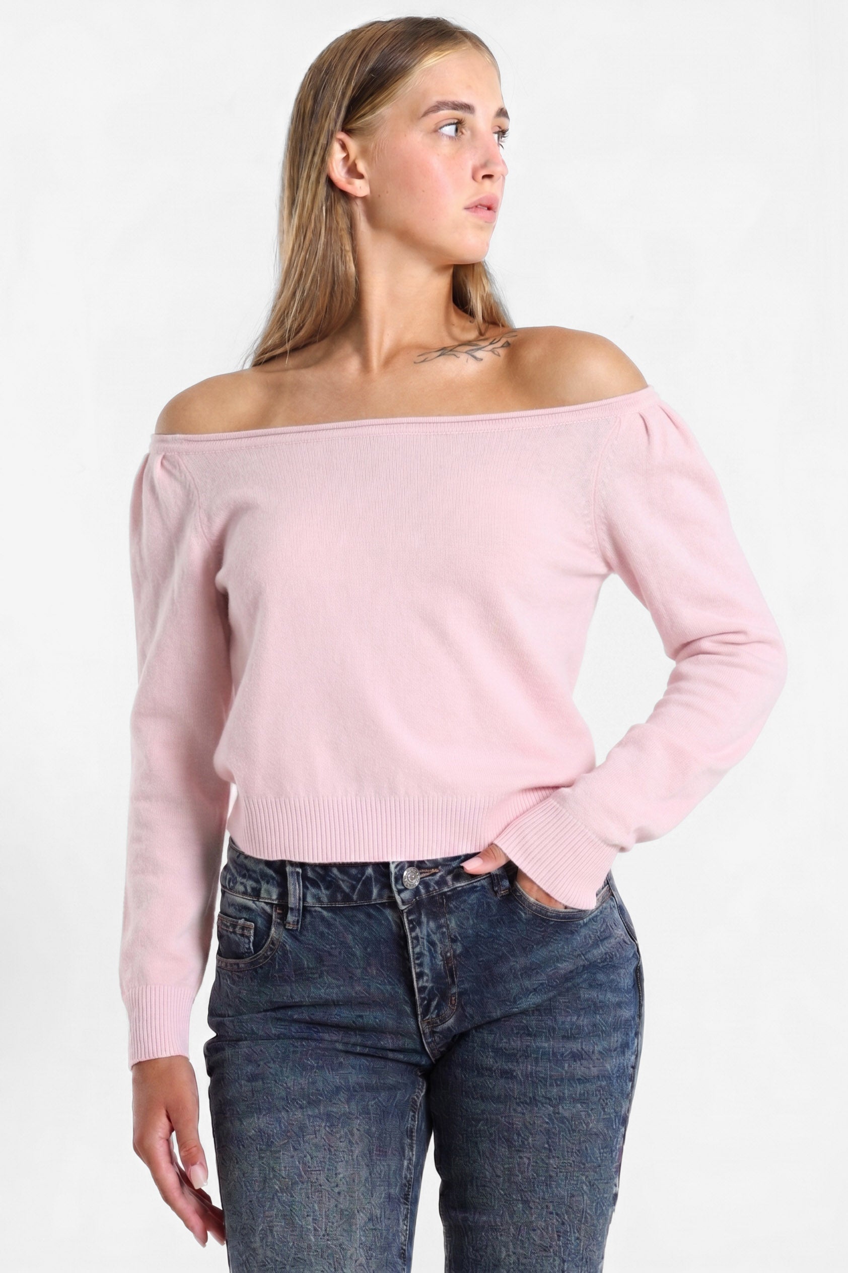 Off Shoulder Strickpullover - Rosa
