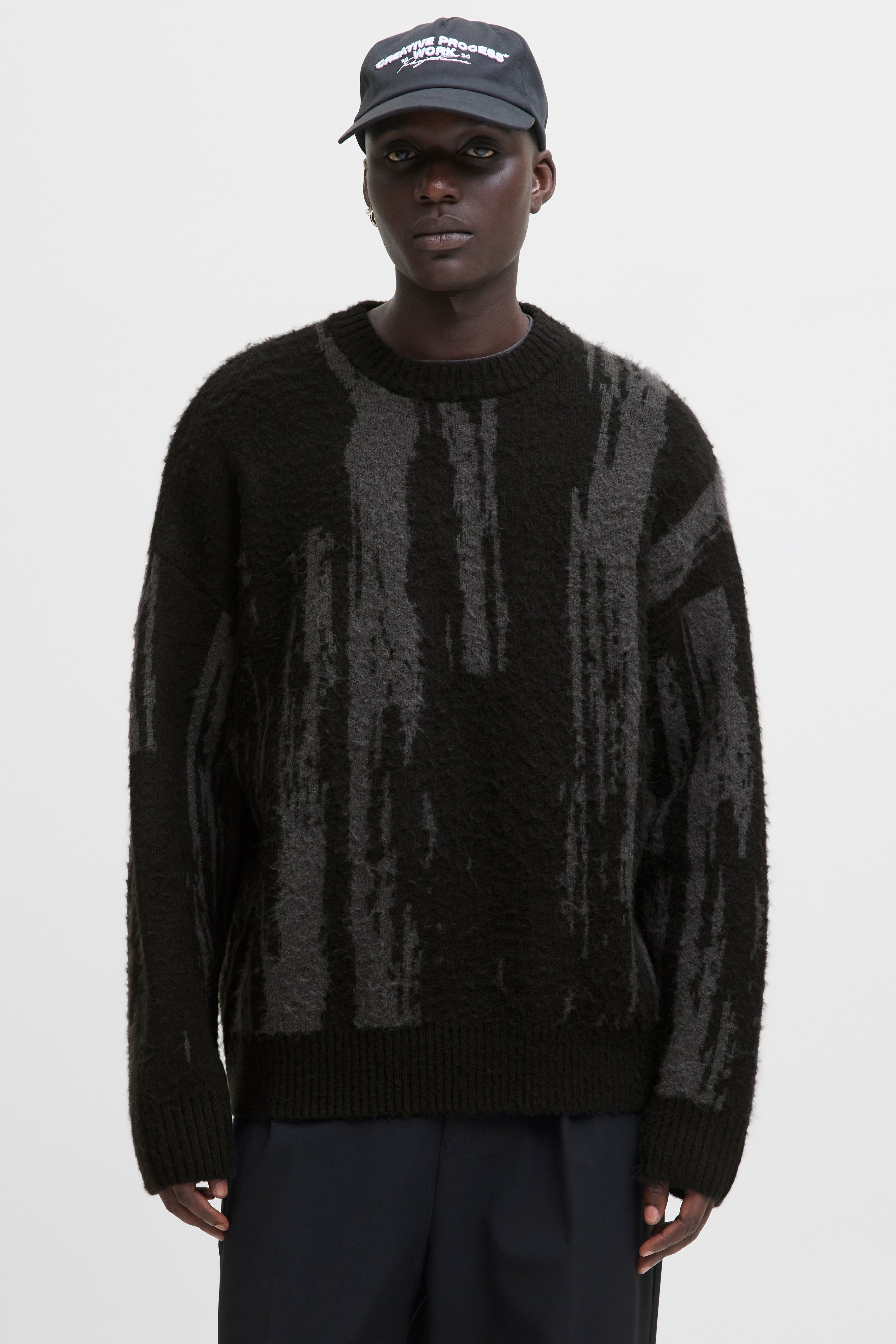 JCOCOVER pull ample en tricot - Black + Asphalt