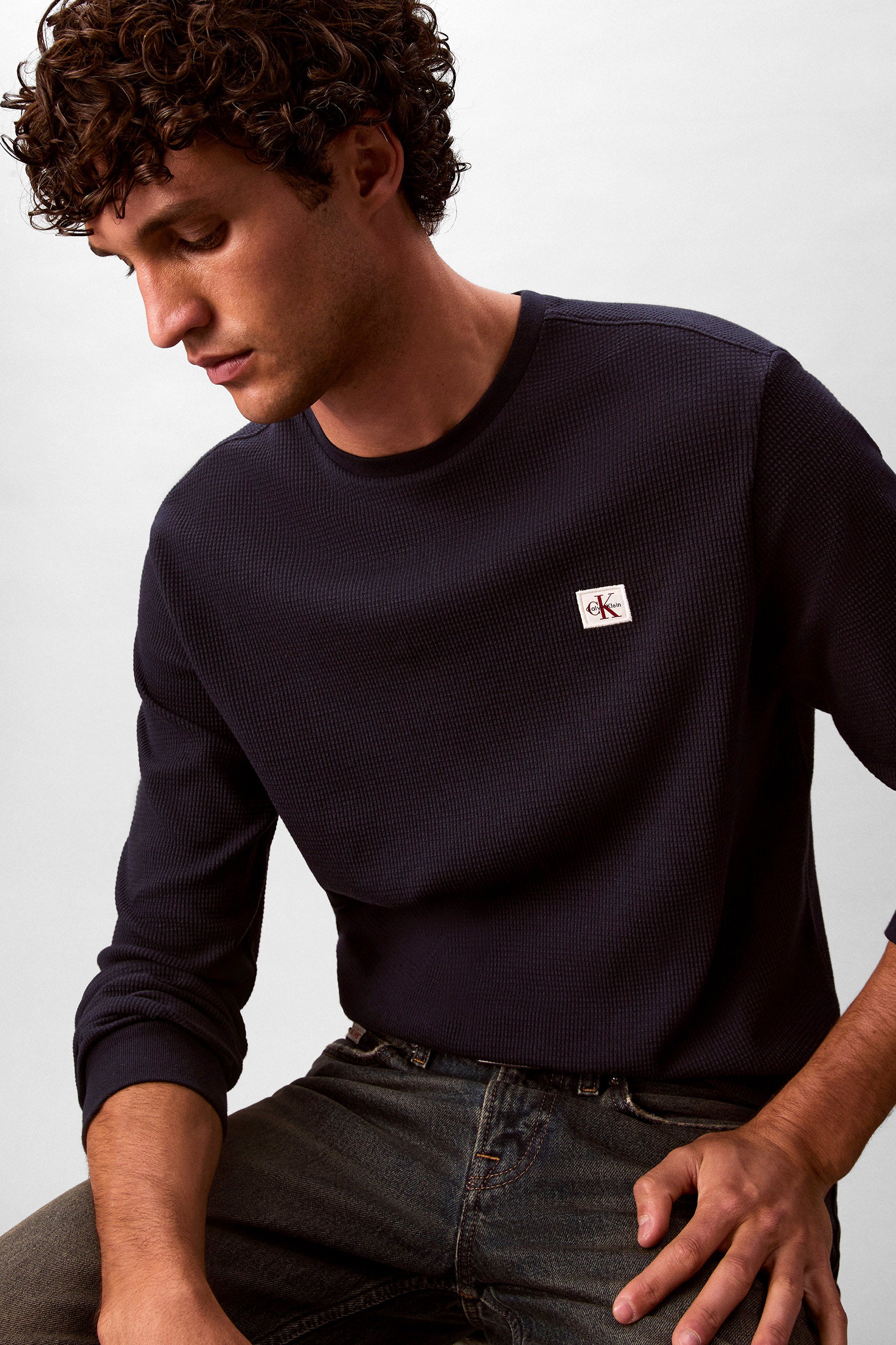 Langarmshirt mit Waffelstruktur - Dark Sapphire