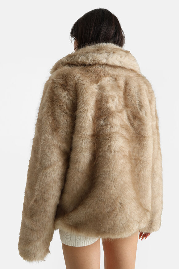 Cappotto in pelliccia sintetica - beige + marrone