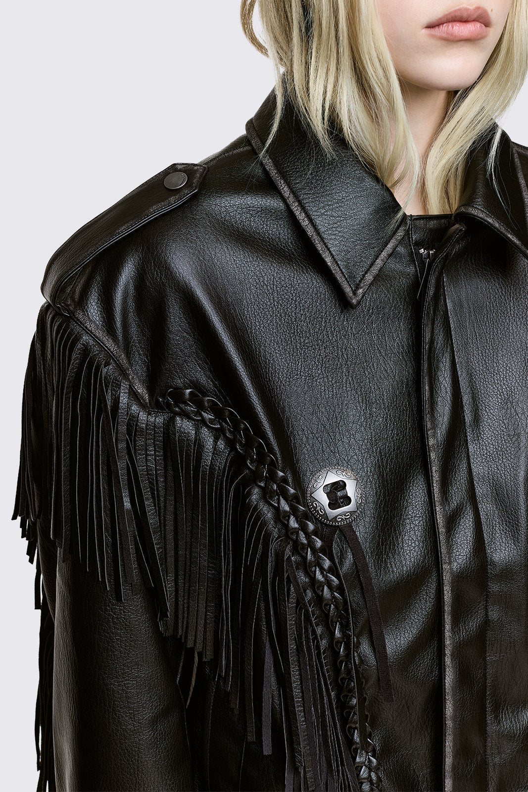 Nomad giacca biker in ecopelle con frange - Black