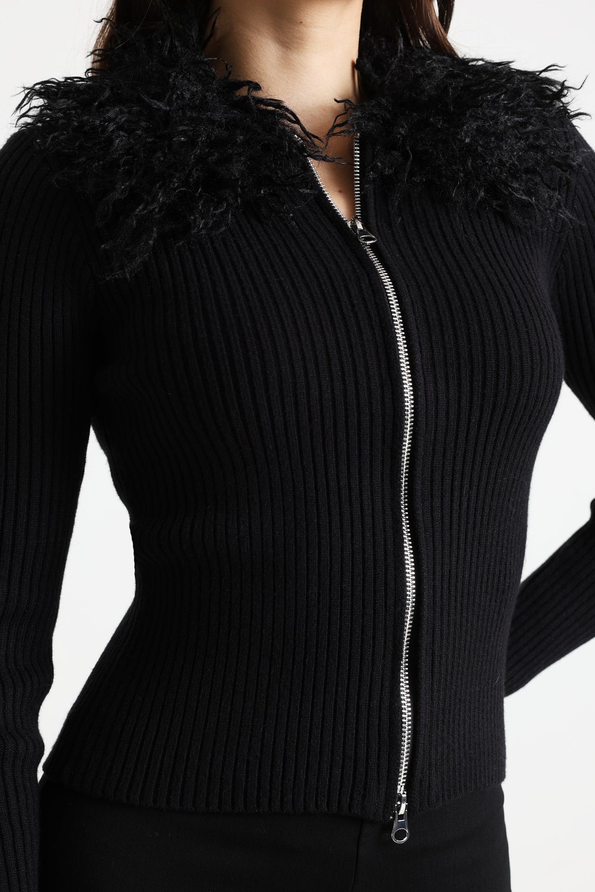 Giacca in maglia a coste - Nero