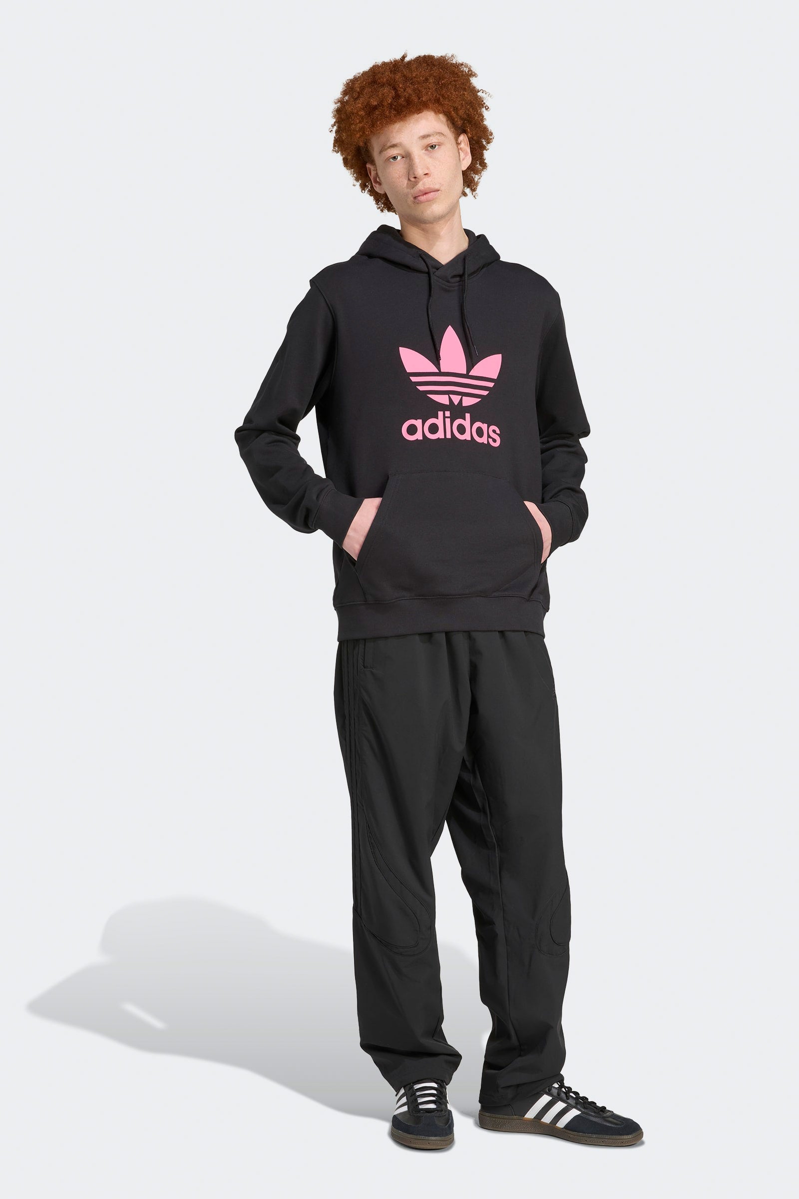 Trefoil Hooded Sweatshirt - Black + Lucid Pink