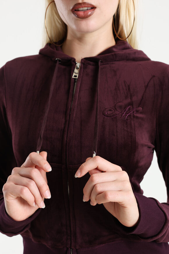 Samt Crop Jacke - Aubergine