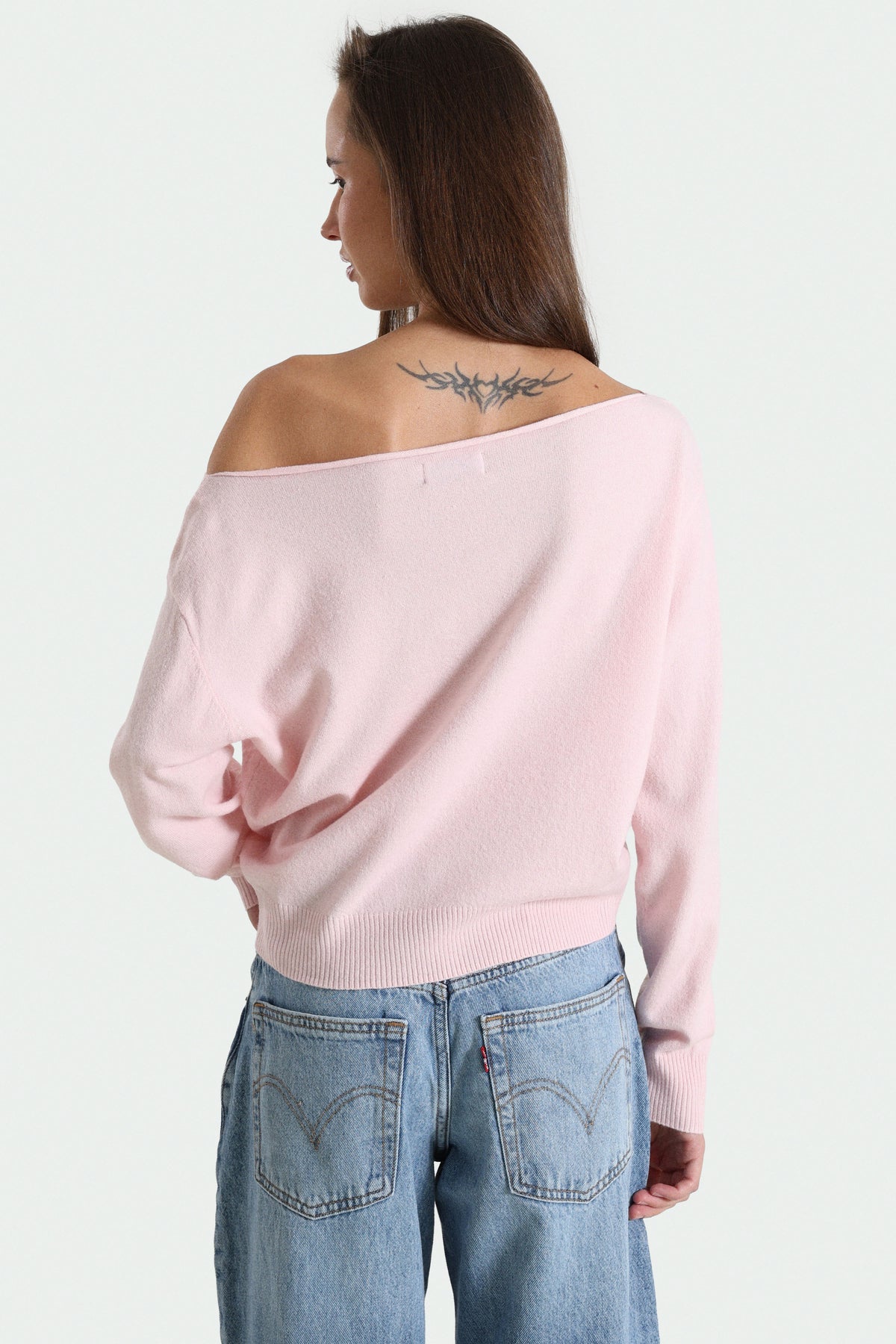 Off Shoulder Feinstrickpullover - Rosa