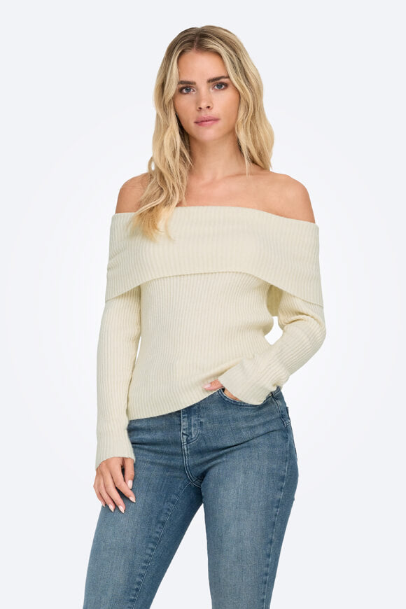ONLKATIA Off Shoulder gerippter Strickpullover - Whitecap Gray