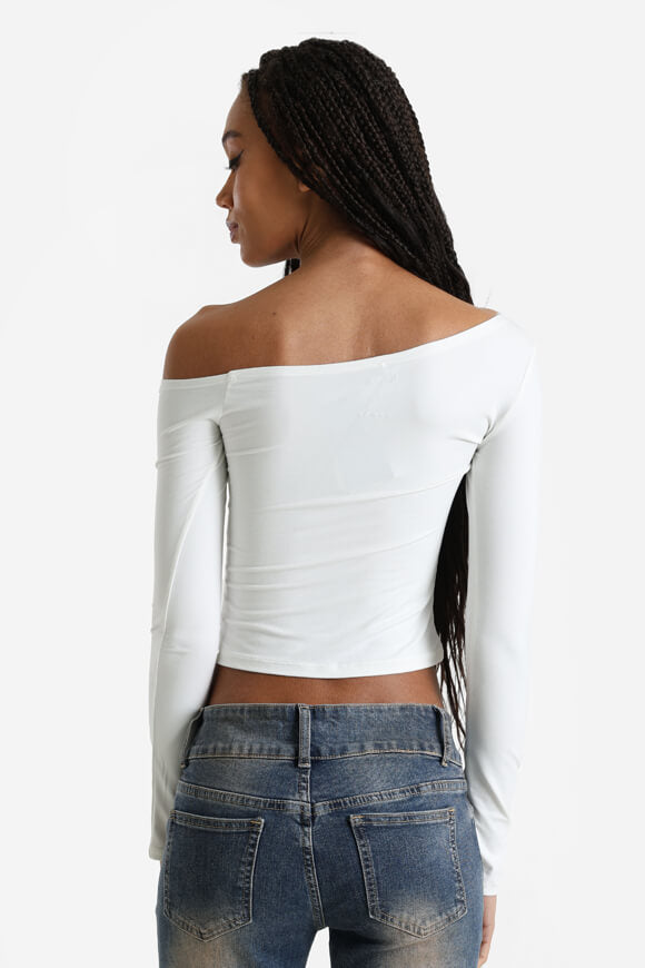 T-shirt à manches longues One Shoulder Crop - Blanc cassé