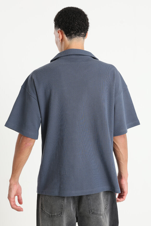 Oversize Poloshirt aus Waffelstoff - Vintage Blue
