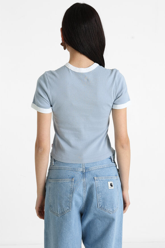 Graphic Mini Ringer Crop T-Shirt - Light Blue